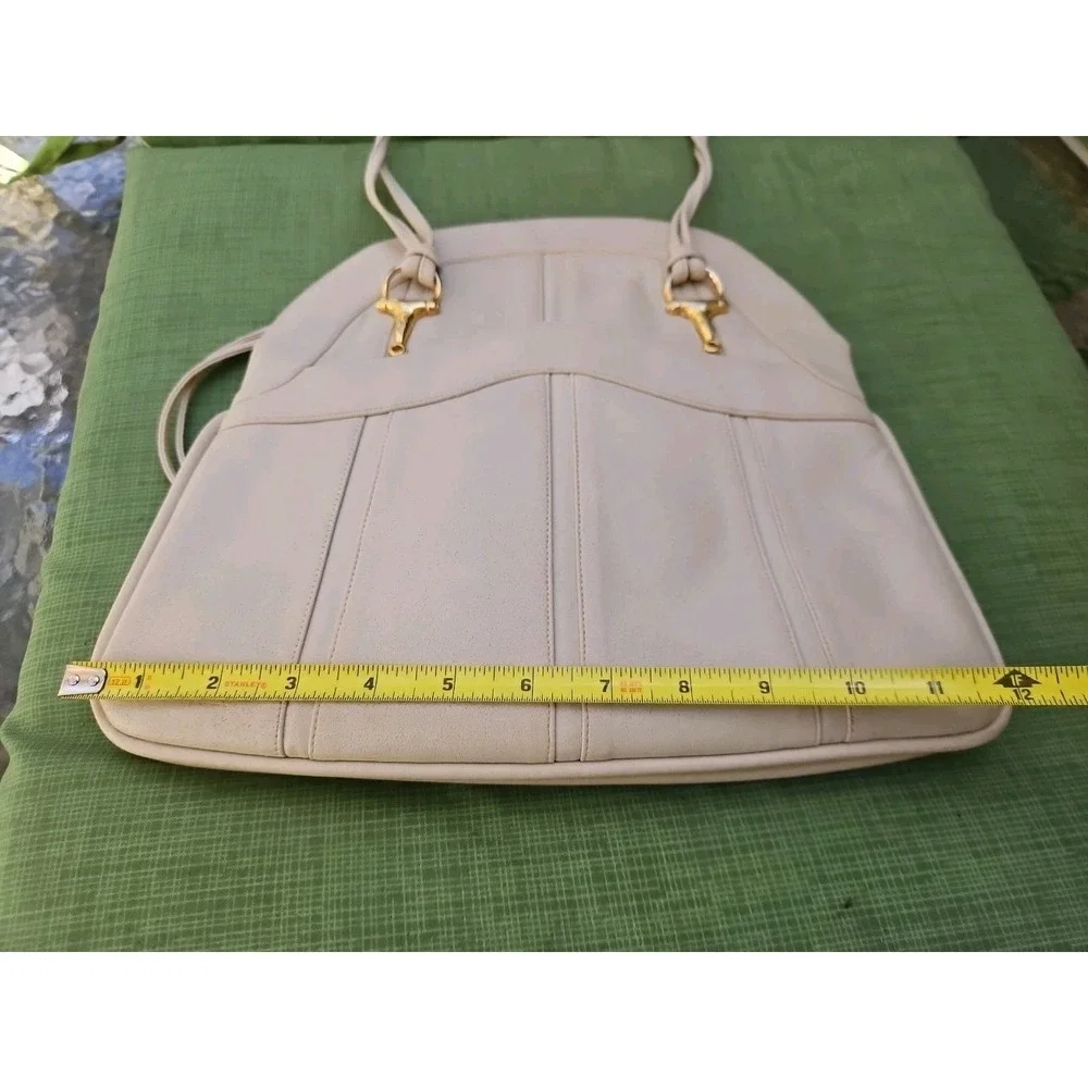 Lou Taylor Purse Italy Leather HORSE BIT Swivel Mirror Miami Vintage Cream Ivory